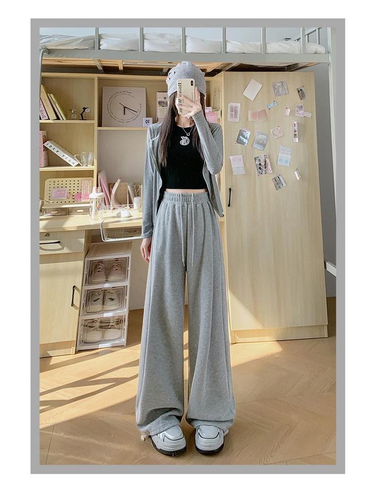 Douyin Mamba Cotton High-Waisted Wide-Leg Sweatpants for Women - 2024 Autumn/Winter Collection