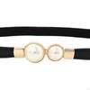 Double Pearls Buckle Waist Belt, Women Retro Elastic Skinny Belt for Dress