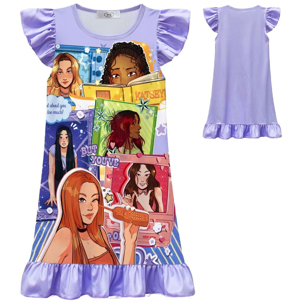 82616 Ruffle Print Kids Girls KATSEYE Casual Dress