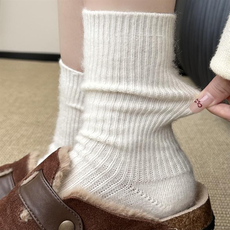 Wool Socks, Women's Autumn and Winter Mid-calf Socks, Thickened Warm Cashmere Long Socks, Winter Birken Shoes, Pile Socks