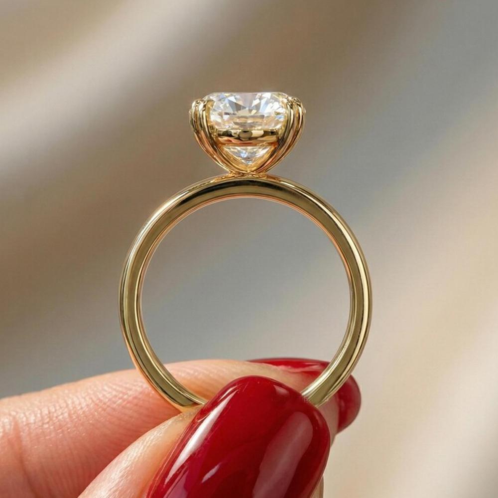 4.5CT Oval Cut Moissanite Engagement Ring for Women  Copper18K Gold Plated Double Prong Wide Band Wedding Ring Jewelry Gift