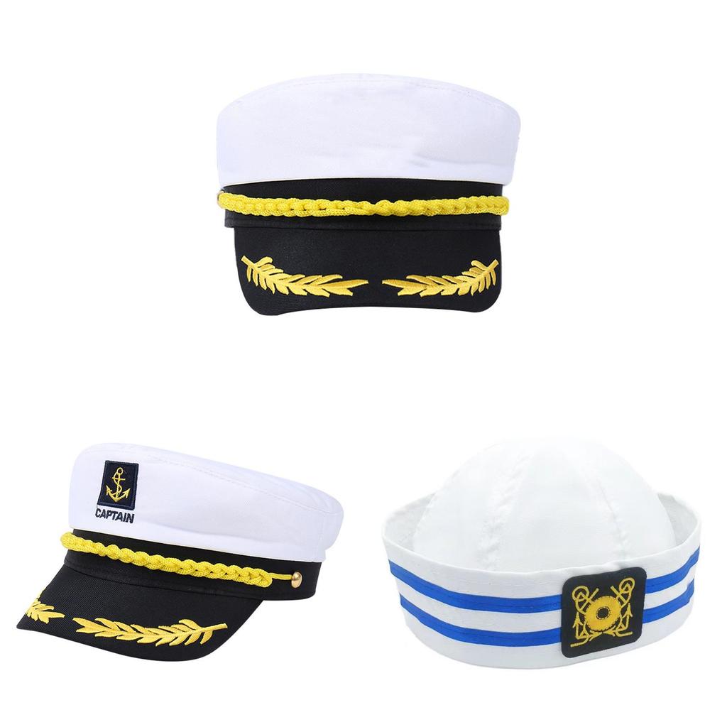Polyester Sailor Hat With Embroidered Circle Badge For Retro Costume And Themed Events