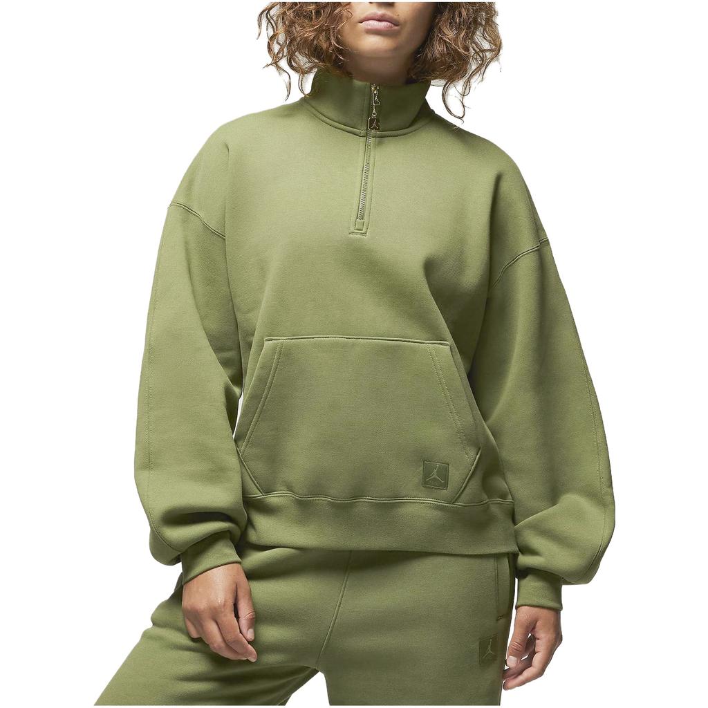 Jordan Solid Color High Neck Pullover Cropped Long Sleeve Sweatshirt Women Tops Green FD7222-340