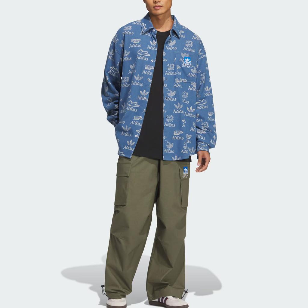 Adidas Originals City Skate Casual Fashion Locker Langarmhemd Herrenhemden Hell-Denim-Blau Weiß JN1662