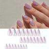 24 Pcs Simple Pink Press On Nails With Silver Glitter Powder Decor Removable Fake Nail Tips Set