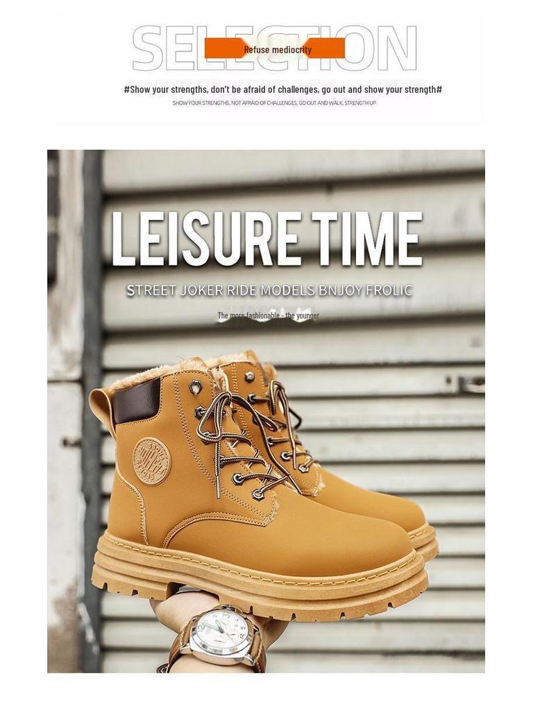 Men's Warm High-Top Winter Martin Boots: Trendy, Thick-Soled, Velvet-Lined Workwear Shoes