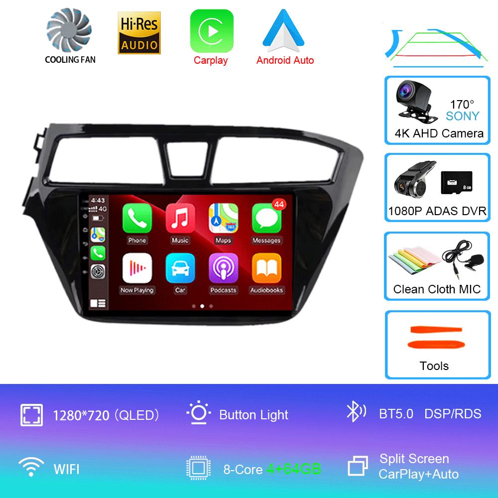 Car Radio Android 14 Carplay Auto 2K Screen Multimedia Video Player For Hyundai I20 2 II GB 2014 - 2018 2 Din Autoradio Stereo