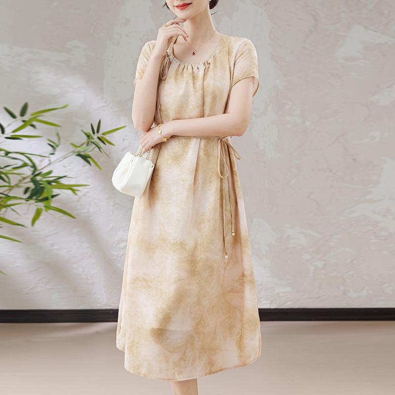 Elegant Summer 2026 Slimming Dress for Middle-Aged and Elderly Women - Chic Chinese Style 3XL (approx. 63-73 kg)