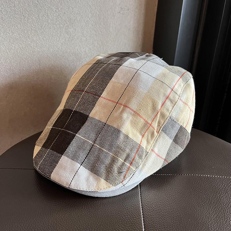 Vintage Plaid Beret Hat For Women With Breathable Cotton Blend Fabric For Art Lovers