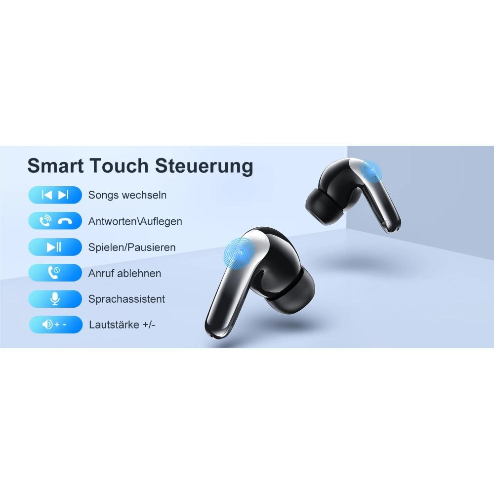 Bluetooth 5.3 Wireless Earbuds ENC Noise Cancelling Mic 50H Playtime Deep Bass Stereo Sound IP7 Waterproof LED Display Mini In-E