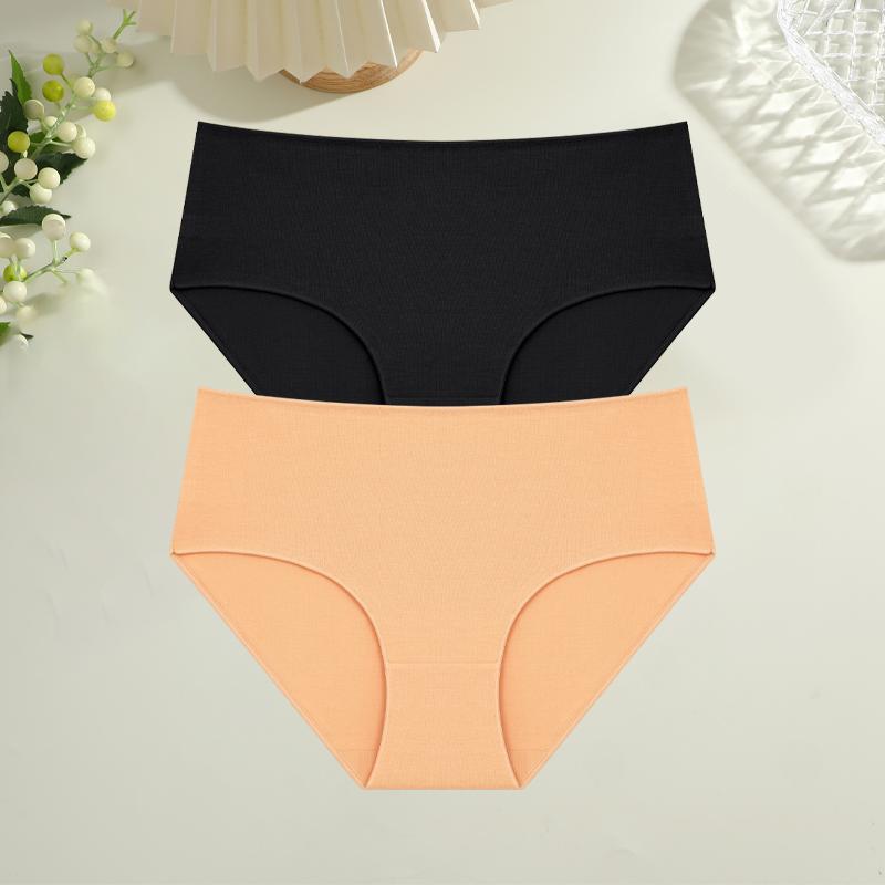 FINETOO 2Pcs/Set Cotton High Waist Panties Plus Size Solid Underwear Female Comfort Underpants Stretchy Lingerie S-XXL Intimates