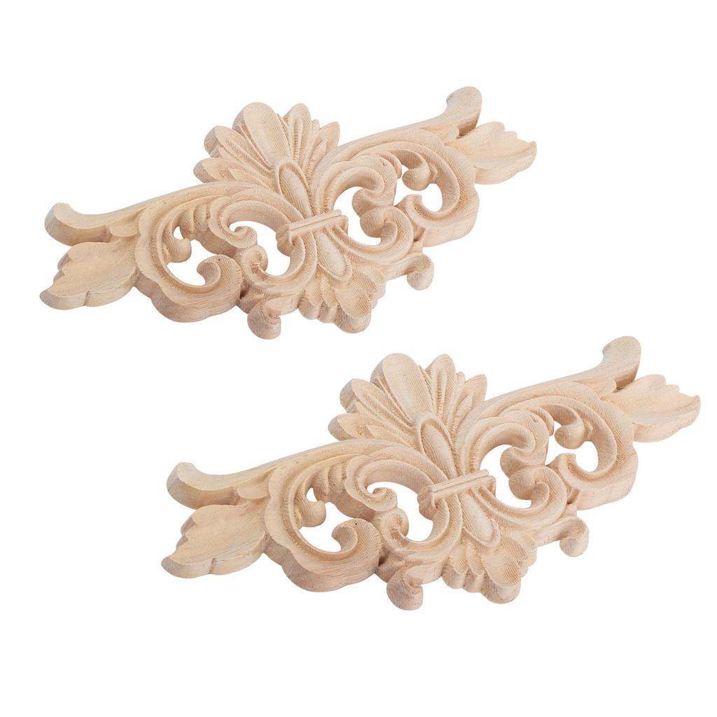 2Pcs Flower Carved Long Onlay Applique Carving Decal Furniture Decoration (#1: 16*7.5cm)