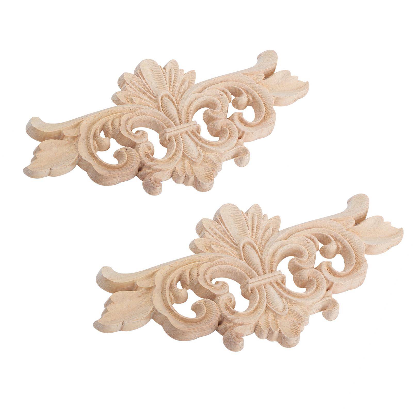 

2Pcs Flower Carved Long Onlay Applique Carving Decal Furniture Decoration (#1: 16*7.5cm)