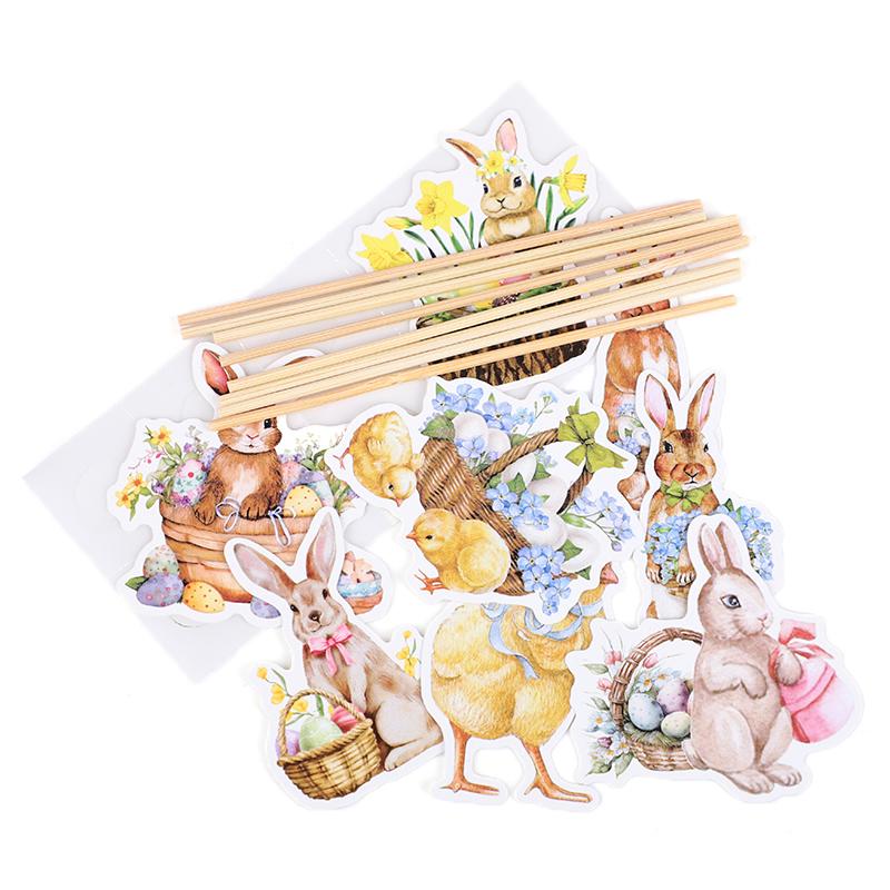 8/16pcs Easter Bunny Chick Cupcake Toppers Happy Easter Party Cake Dessert DIY Decoration Kids Birthday Party Favors Supplies