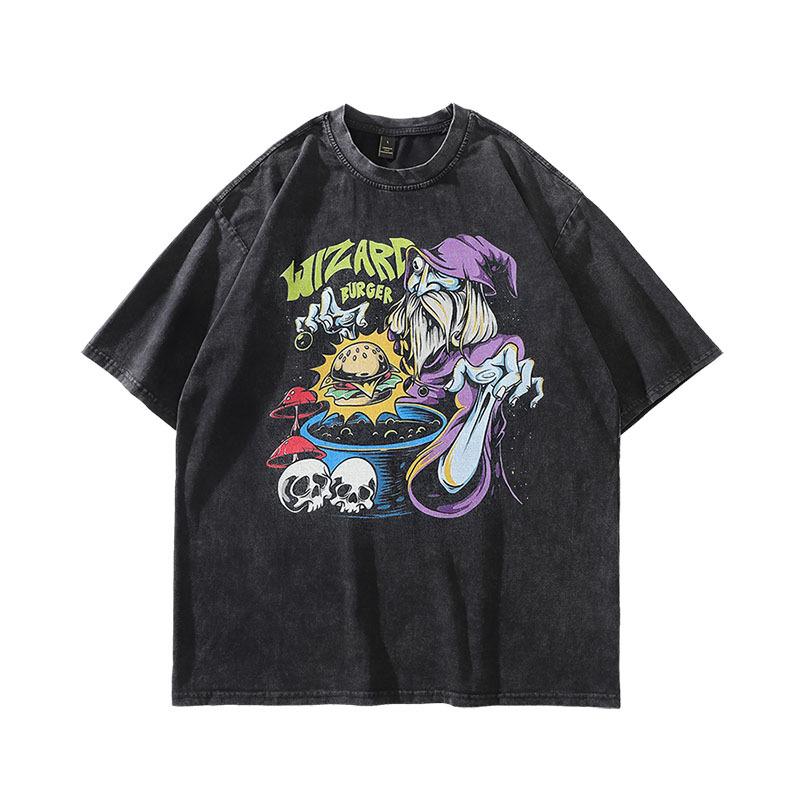 American Vintage Wash Do Old Vintage Spoof Direct Injection Printing Oversize Retro Short Sleeve T-Shirt Men