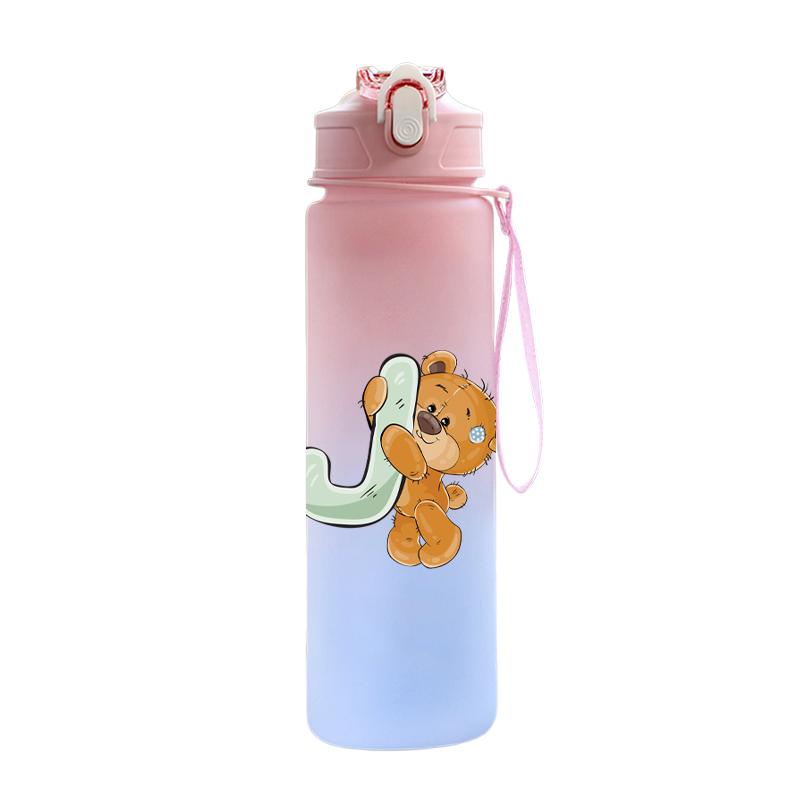 Cartoon Letter Printed Lovely A-Z 750ML Water Bottle Large Capacity Drinking Cup Portable Outdoor Sports Water Cup Children Gift
