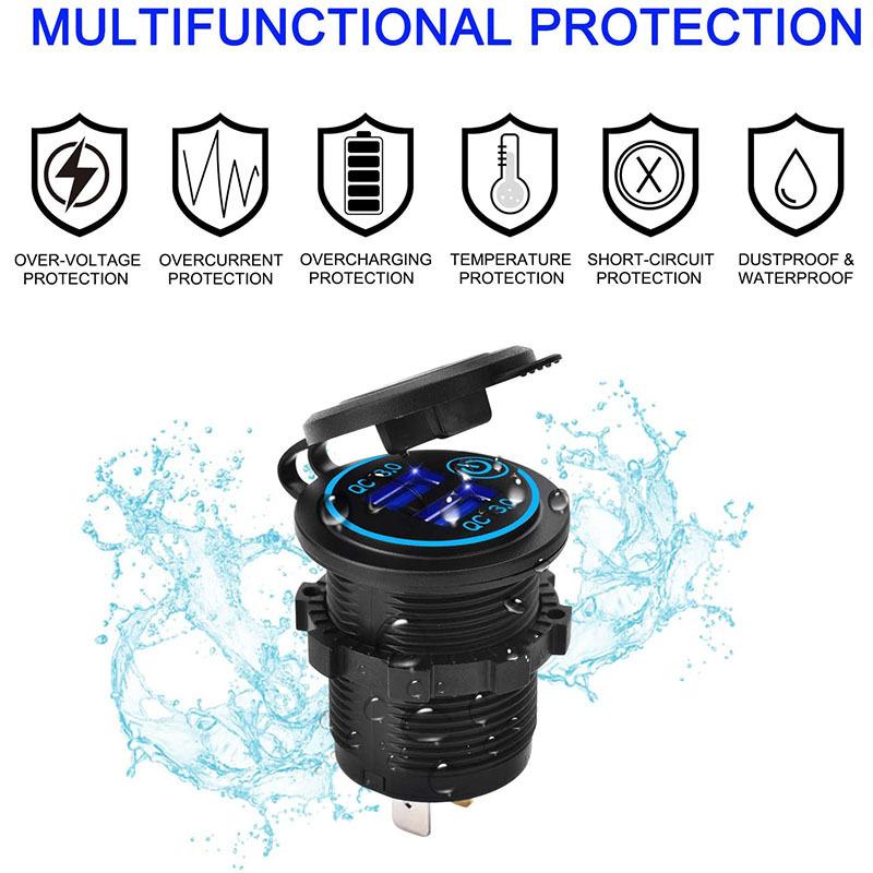 12/24V Fast Charger QC 3.0 Socket Dual USB Touch Switch Quick Charger Waterproof Vehicle Charging for Boat Van
