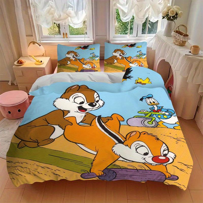 3pcs Weeding Chip & Dale Design Bedding Set Includes 1 Quilt Cover and 2 Pillowcases, Comfortable Bedding with Stylish Design for Bedroom.S093