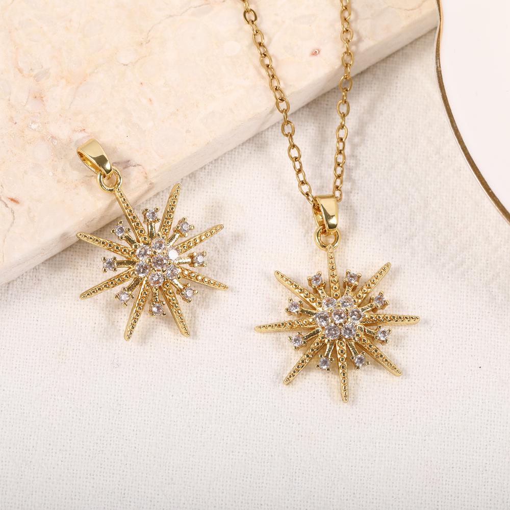 French Retro High-End Copper Gold Plated Necklace with Micro-Inlaid Zircon Pendant