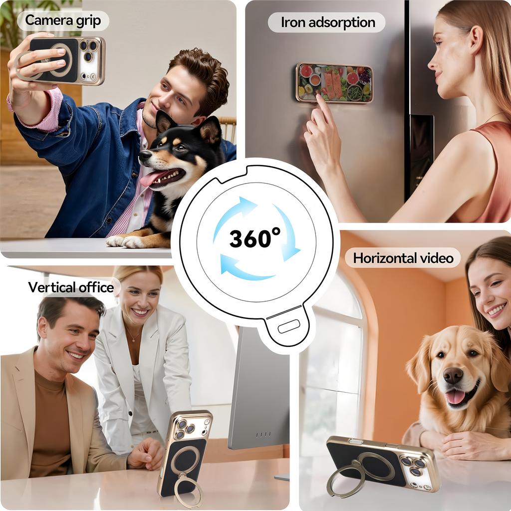 Luxury Business 360 Rotating Bracket Magnetic Leather Case for iPhone 17 Pro Max 16 Plus 15 14 13 12 11 Camera Protection Cover