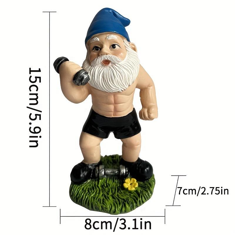 Outdoor Fun Fitness Dumbbell Weightlifting Gnome Courtyard, Lawn, Terrace, Indoor Gnome Statue Decoration