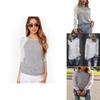 Korean Style Womens Lace Panel Long Sleeve Slim Fit Blend Round Neck Casual Top