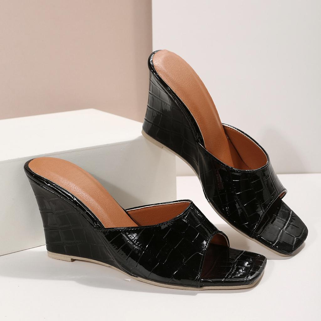 Fashion On A Wedge Low Big Size Female Shoes Slippers Women Summer Heeled Mules Slides Platform Snakeskin 2024 High Fabric Rome Basic Ru