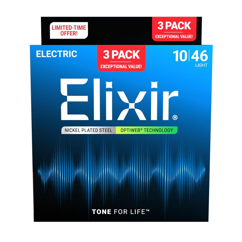 Elixir E-Gitarren Werbe OPTIWEB Saiten, 3er Pack, Light, .010-.046 #16572 (19052, 3er-Pack)