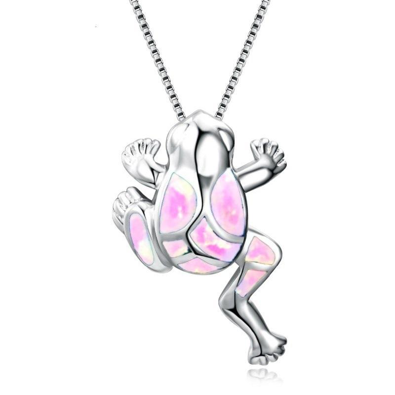 Bohemia Cute Frog Pendant Necklace For Women Inlay Blue Imitation Opal Necklace Wedding Party Jewelry Christmas Gifts for Her