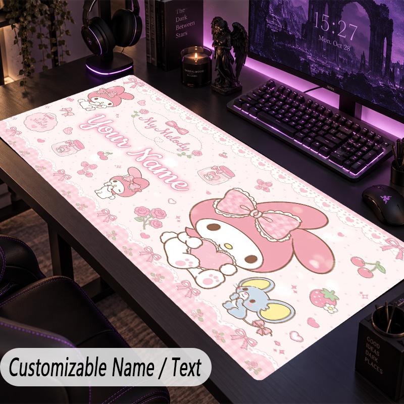 Custom Text Big Mousepad, Extended Desk Pad For Laptop Work GameMy Melody