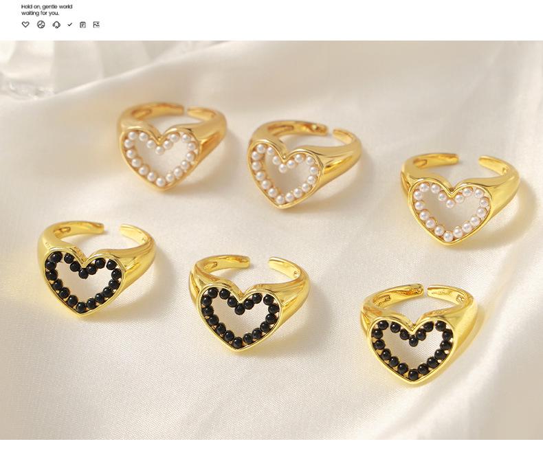 European & American Geometric Gilded Copper Heart Ring with Smooth Surface Design & Creative Imitation Pearl – Trendy Luxury Couple Rings for Women.