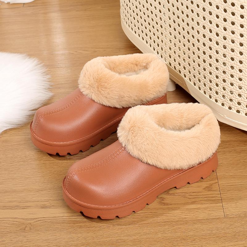 

Fashion Women s Short Boots Furry Snow Boots Winter Warm Cotton Slippers Outdoor Non-Slip Thick-Soled Fleece Round-Toe Slip-On Shoes 42-43 коричневый