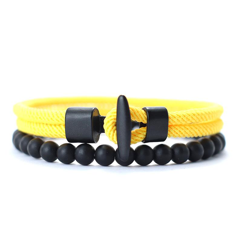 2 Buc/Set Piatră Onix Natural 6mm Brățară Bărbătească Simplă Margele Frânghie Milan Set Brățară Fashion Bărbați Femei Cuplu Bijuterii Alamă