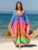 Beach Kaftans for Women Butterfly Printed Plus Size Cover Ups for Swimwear Maxi Dresses Summer Holiday Bathing Suits