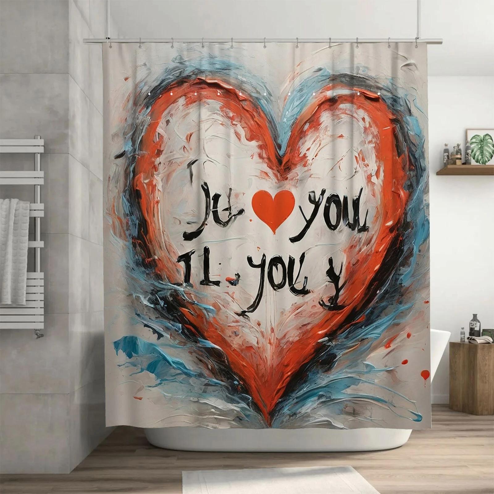 

Love-Filled Romantic Couple Heart Art Shower Curtain - Waterproof Design For Warm, Stylish & Unique Bathroom Decor Experience W60H190(CM)-1 Pcs