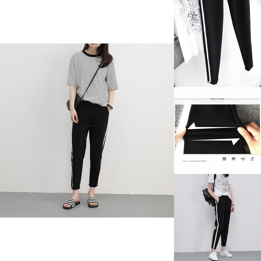 Elastic Waist Patchwork Harem Pants Casual Loose Sports Trousers**