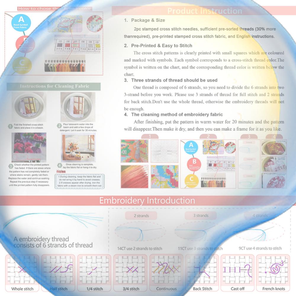 6Pcs DIY Cotton Single-Sided Stamped Bookmark Cross Stitch Kits for Starter Adults Cross Stitch Bookmark Craft Kit 18.5x11.02in