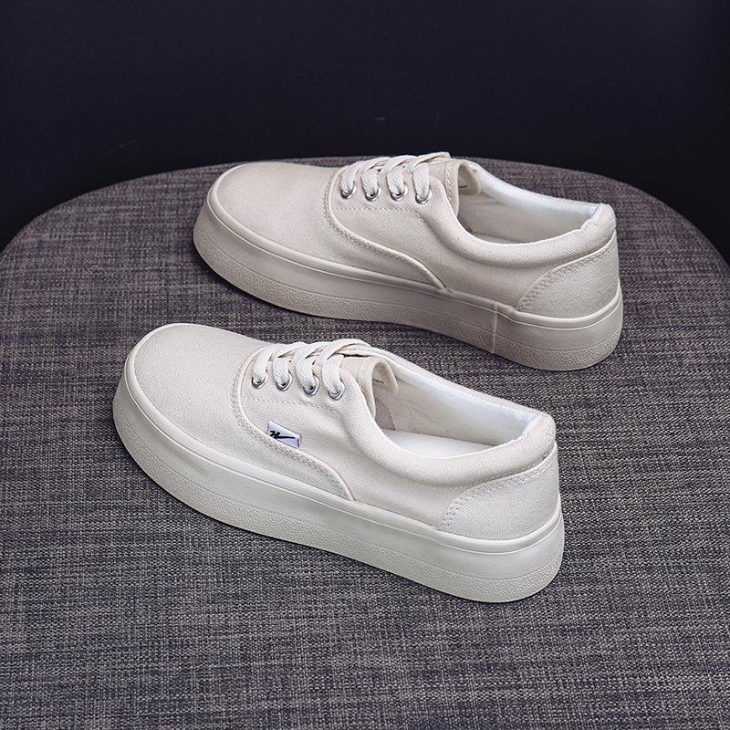 

Новые парусиновые туфли с большой головой, толстой подошвой, уродливые, милые, маленькие белые туфли, весенние, сочетающиеся, повседневные кеды с круглым носком 35 бежевый