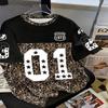 Fashionable Women'S Drop Shoulder T-Shirt with Leopard Print and Number 01 | Casual Daily Wear, Ideal Gift for Family, Spring/Summer Season