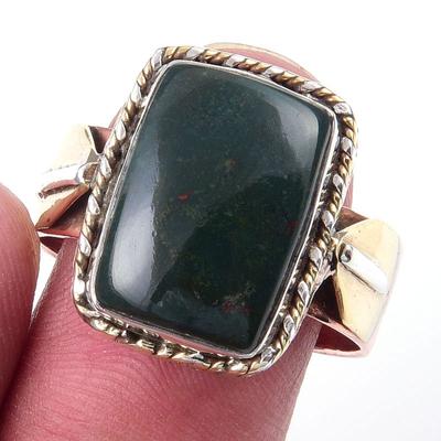 Natürlicher Blutstein Edelstein Handgefertigt 925 Sterlingsilber Zweifarbiger Ring Gr.10 B9F87