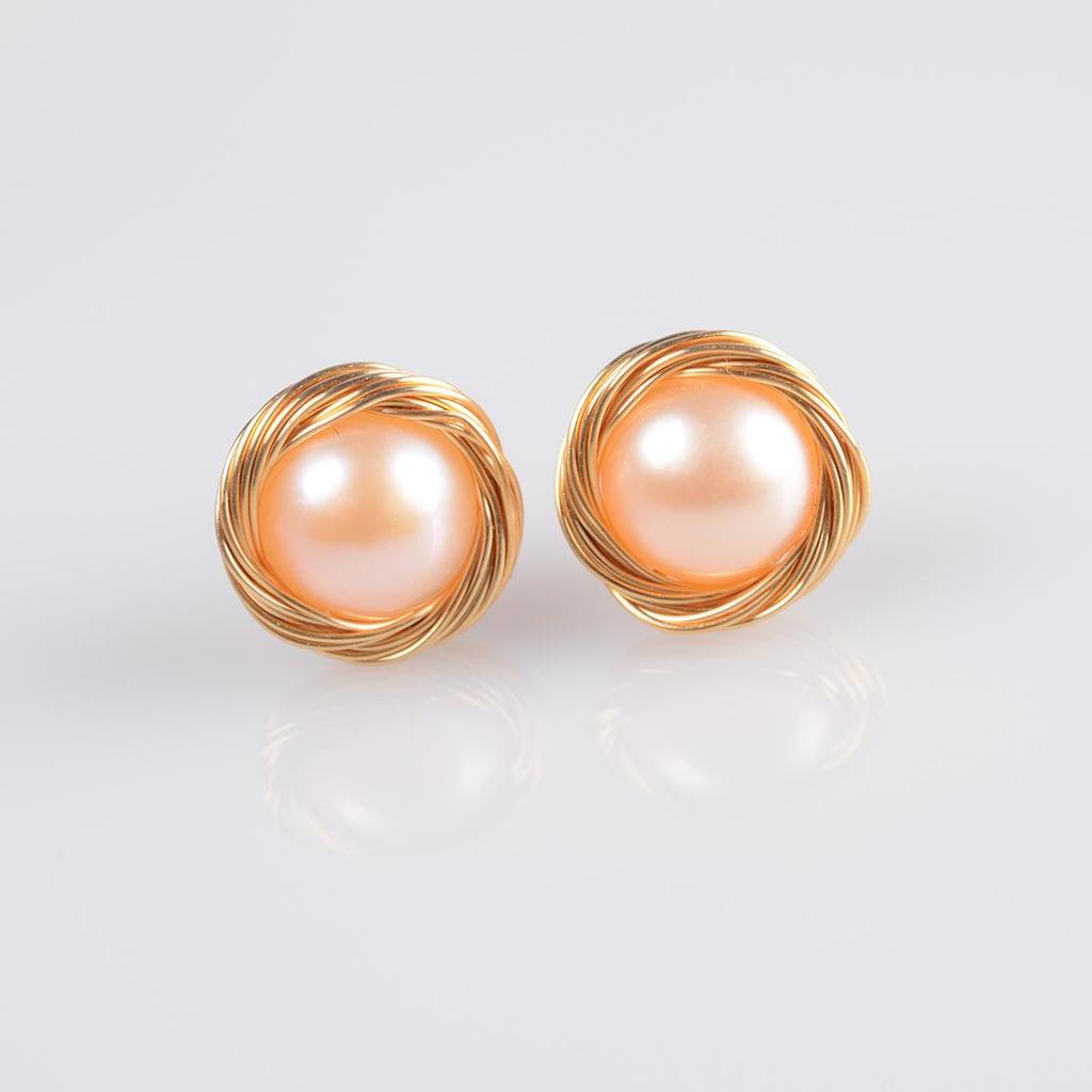 Hand-Woven Vintage Silver Stud Earrings with Freshwater Pearls