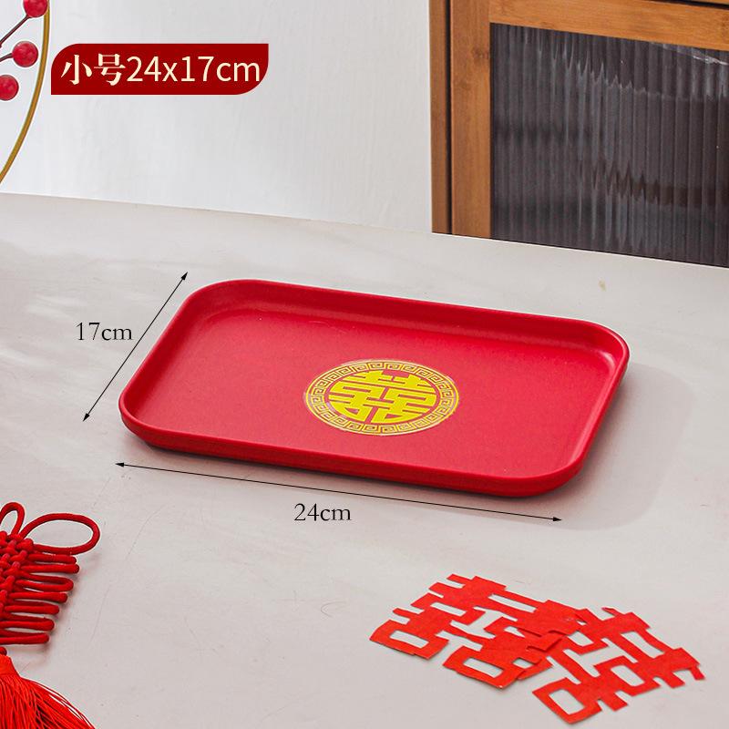 Fruit Plate Wedding Red Toast Tea Tray Red Plate Rectangular Tray Plastic Housewarming New Home Festive Wedding Plate