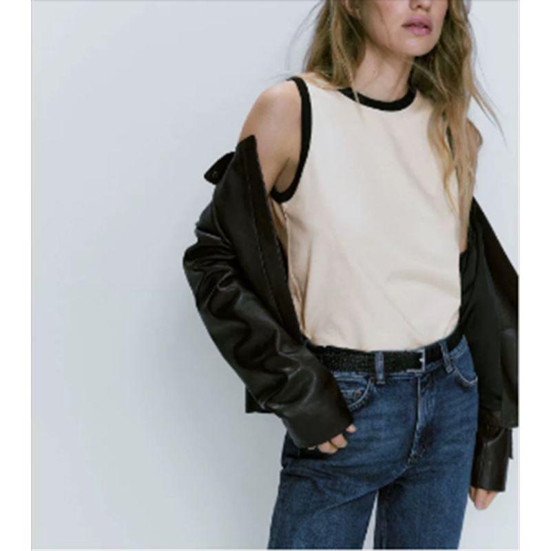 MD Spring New Arrival Easiest for Match Crew Neck Casual Bottoming Sleeveless Color Contrast Patchwork Vest T-shirt Tops 6825542