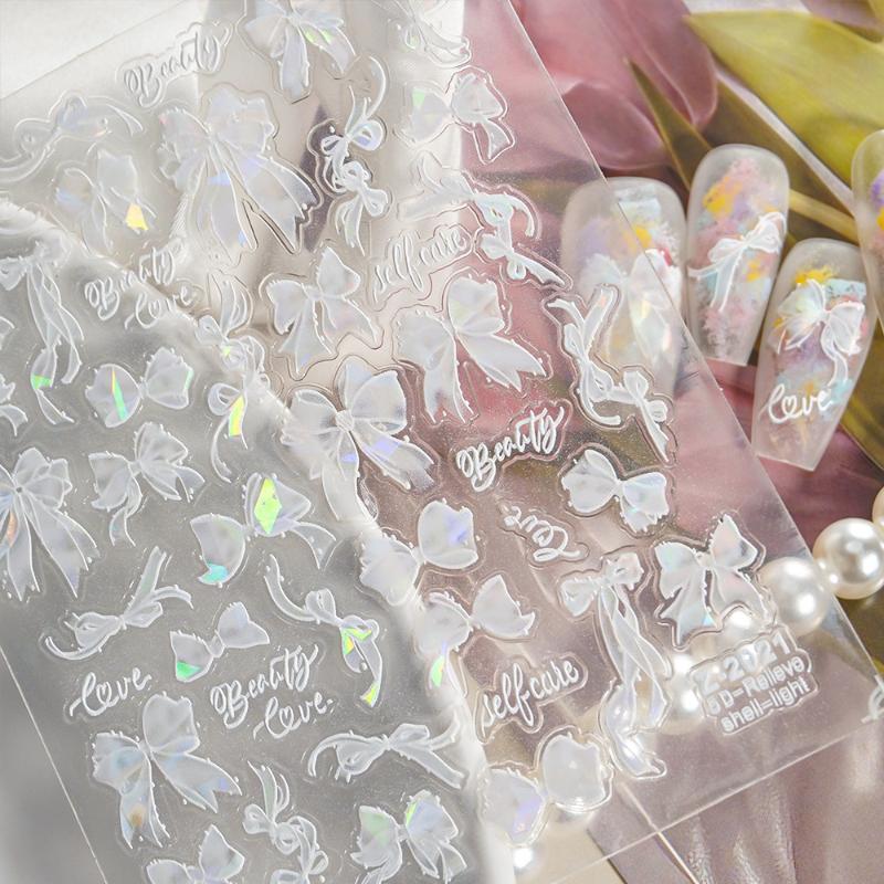Shiny Bowknot Ribbon Knot Tie Knot Dreamy Fantasy Bright Chic Beauty Self Adhesive 5D Nail Art Sticker Manicure Decal