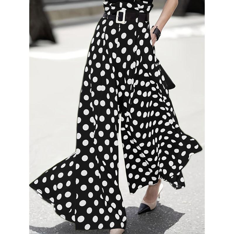 Wave Point High Waisted Loose Pants Women Polka-Dot High Waist Loose Waistband Pants