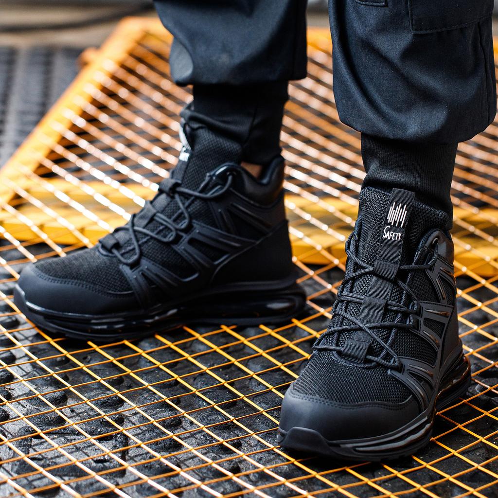 Men Women Steel Toe Safety Shoes Rotating Push Button Puncture Proof Work Sneakers Breathable Anti-smash Anti-stab Construction Security Shoes
