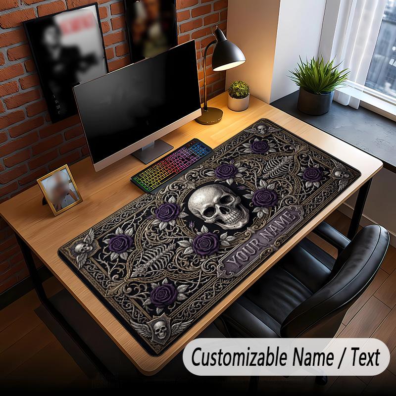 Skull Gothic Theme Custom Mouse Pad Personalized With Name Text Customized Desk Mat For Office Home Decor