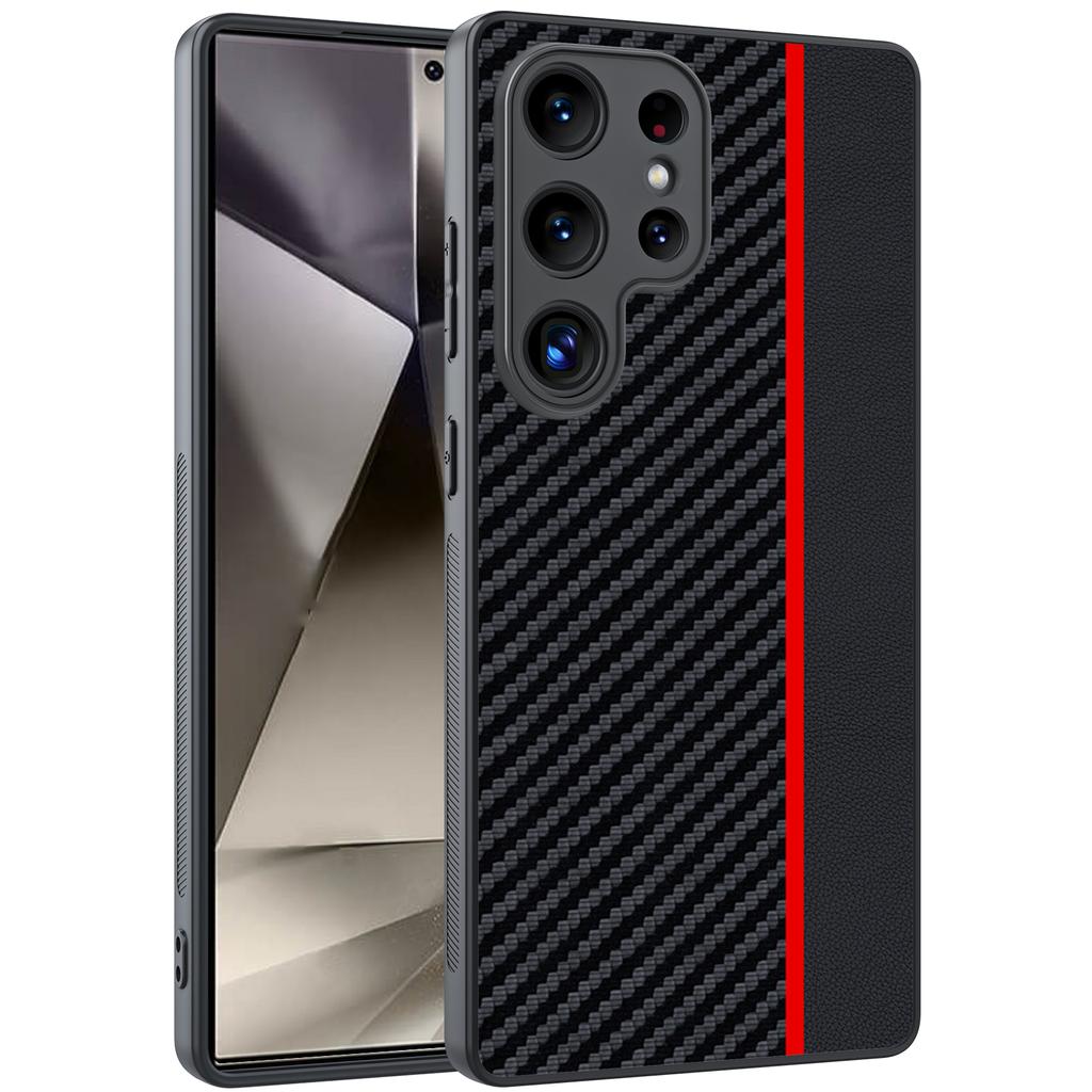 For Samsung Galaxy S25 Ultra Case Leather+PC Hard Phone Cover Carbon Fiber Texture