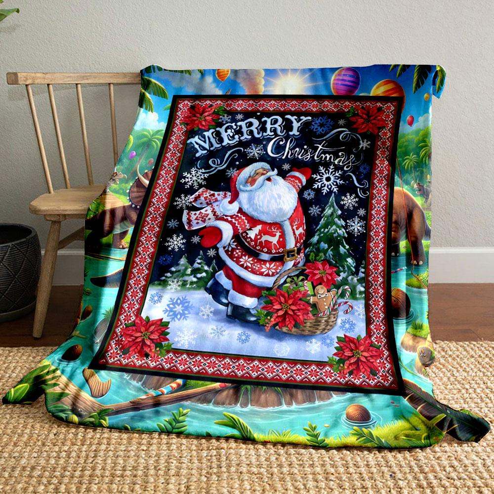 Merry Christmas Santa Claus Snowflake Print Blanket bedroom Blanket for Livingroom Couch lunch break Soft throw for Friend's festival Gift