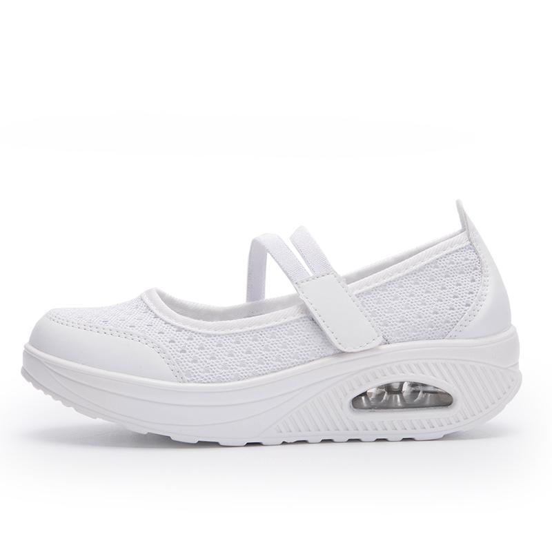 Women's Breathable Nurse Shoes Air Cushion Mesh Wedge Walking Shoes Hook & Loop Non-slip Lightweight Casual Footwear Thick Soled